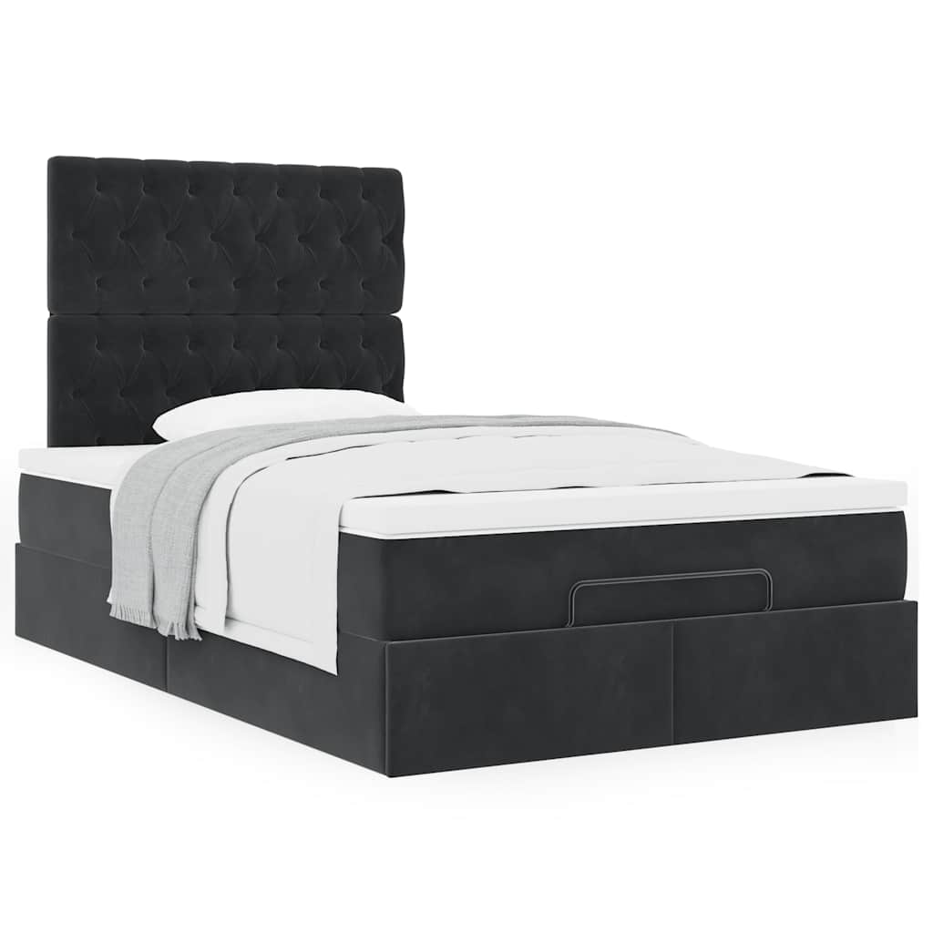Estrutura de cama otomana com colchões preto 120x190 cm veludo