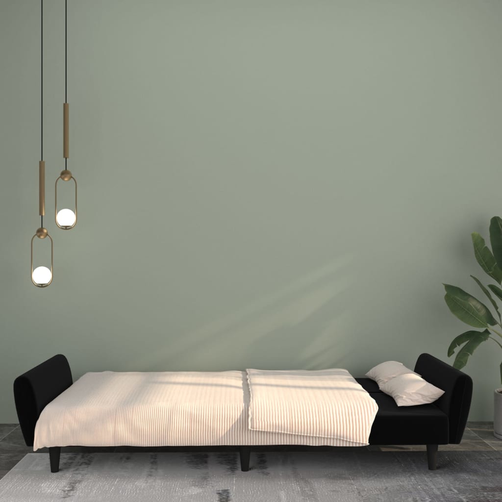 Sofá-cama de 2 lugares veludo preto
