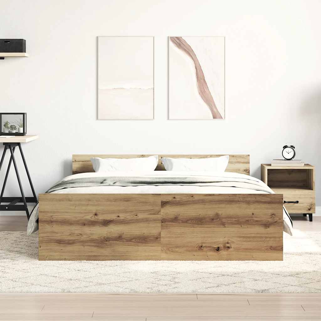 Estrutura de cama sem colchão 135x190 cm carvalho artesanal