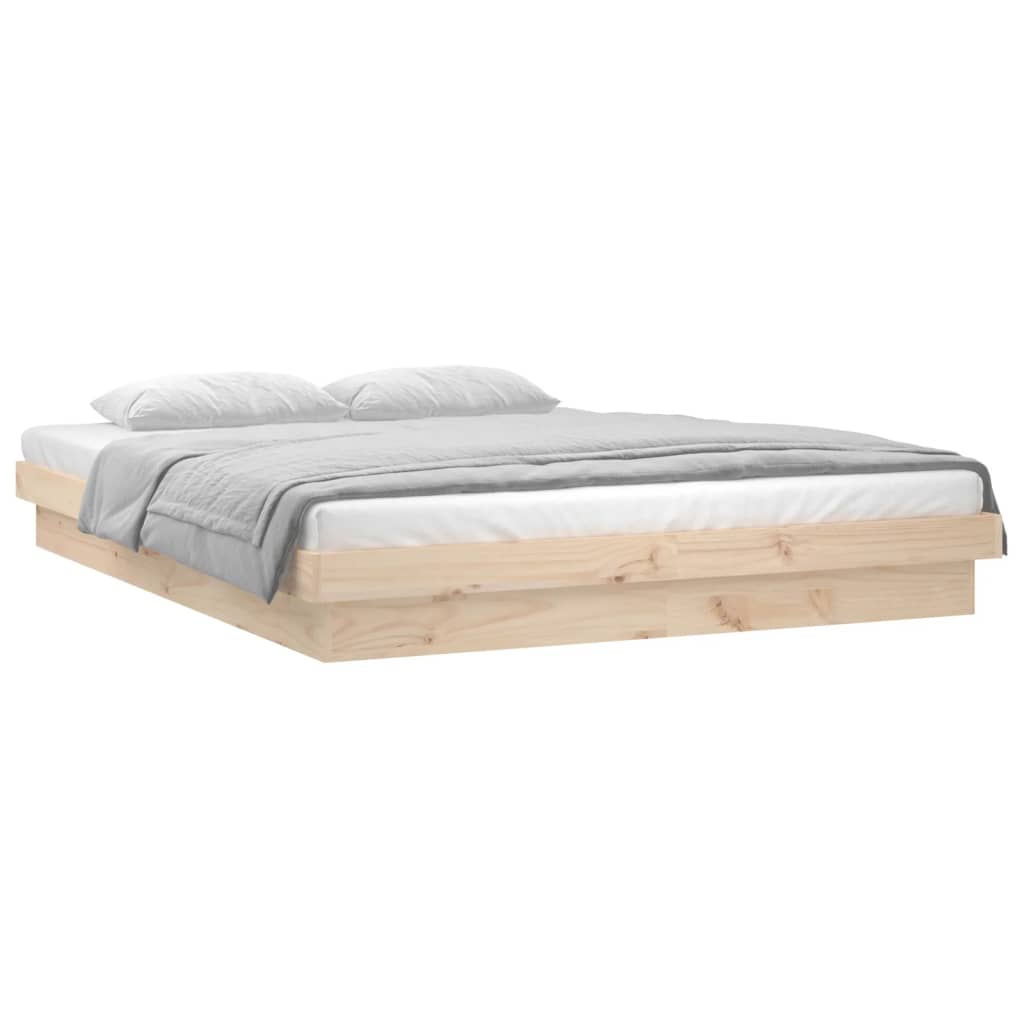 Estrutura de cama de casal c/ LED 135x190 cm madeira maciça
