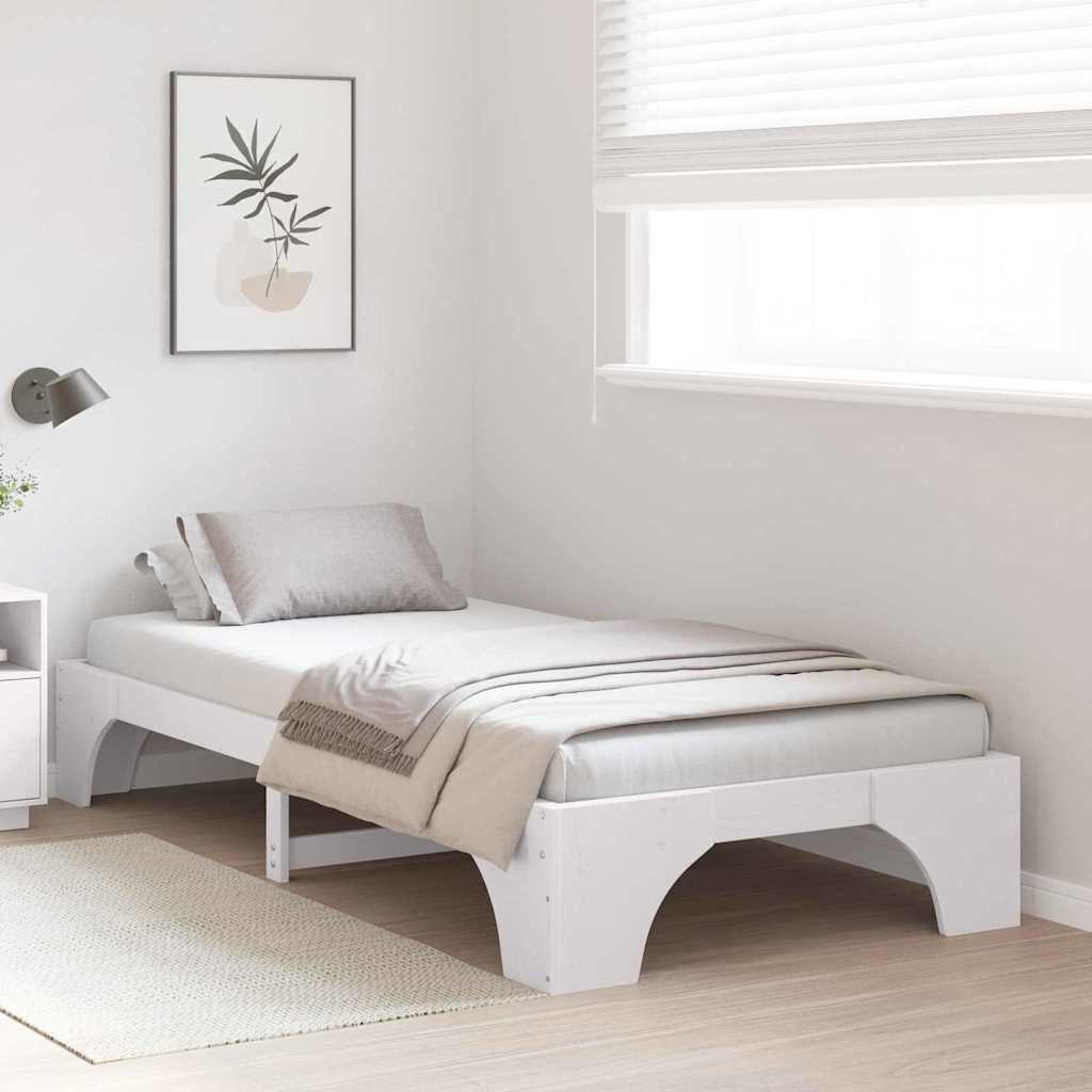 Estrutura da cama branco 80 x 200 cm madeira de pinheiro sólida