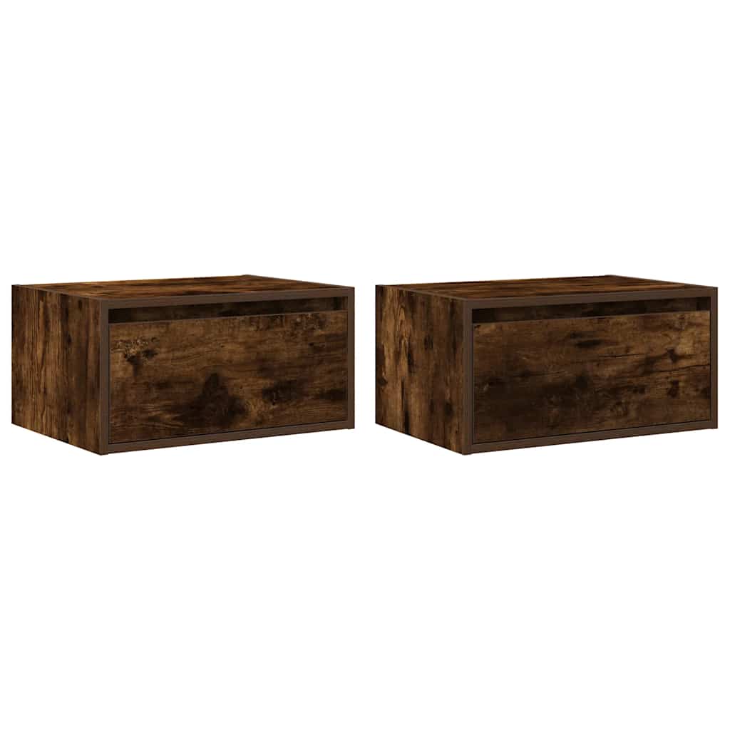 Mesas de cabeceira de parede com luzes LED 2pcs carvalho fumado