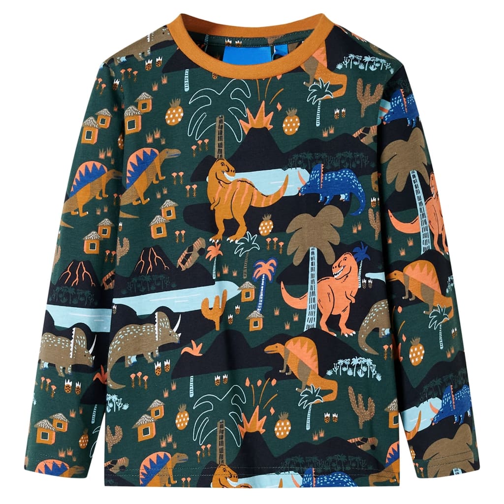 Pijama de manga comprida para criança verde-escuro 140