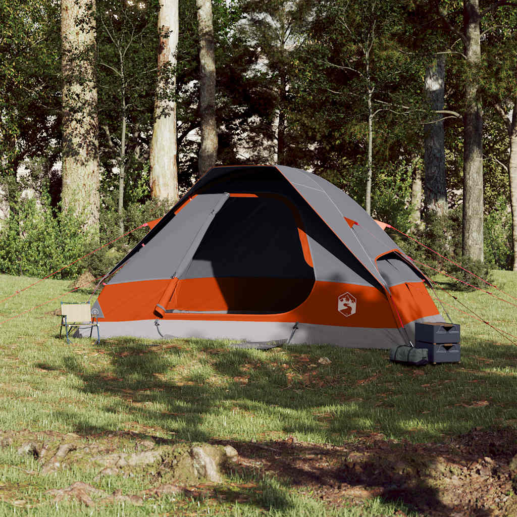 Tenda familiar cúpula para 6 pessoas impermeável cinza/laranja