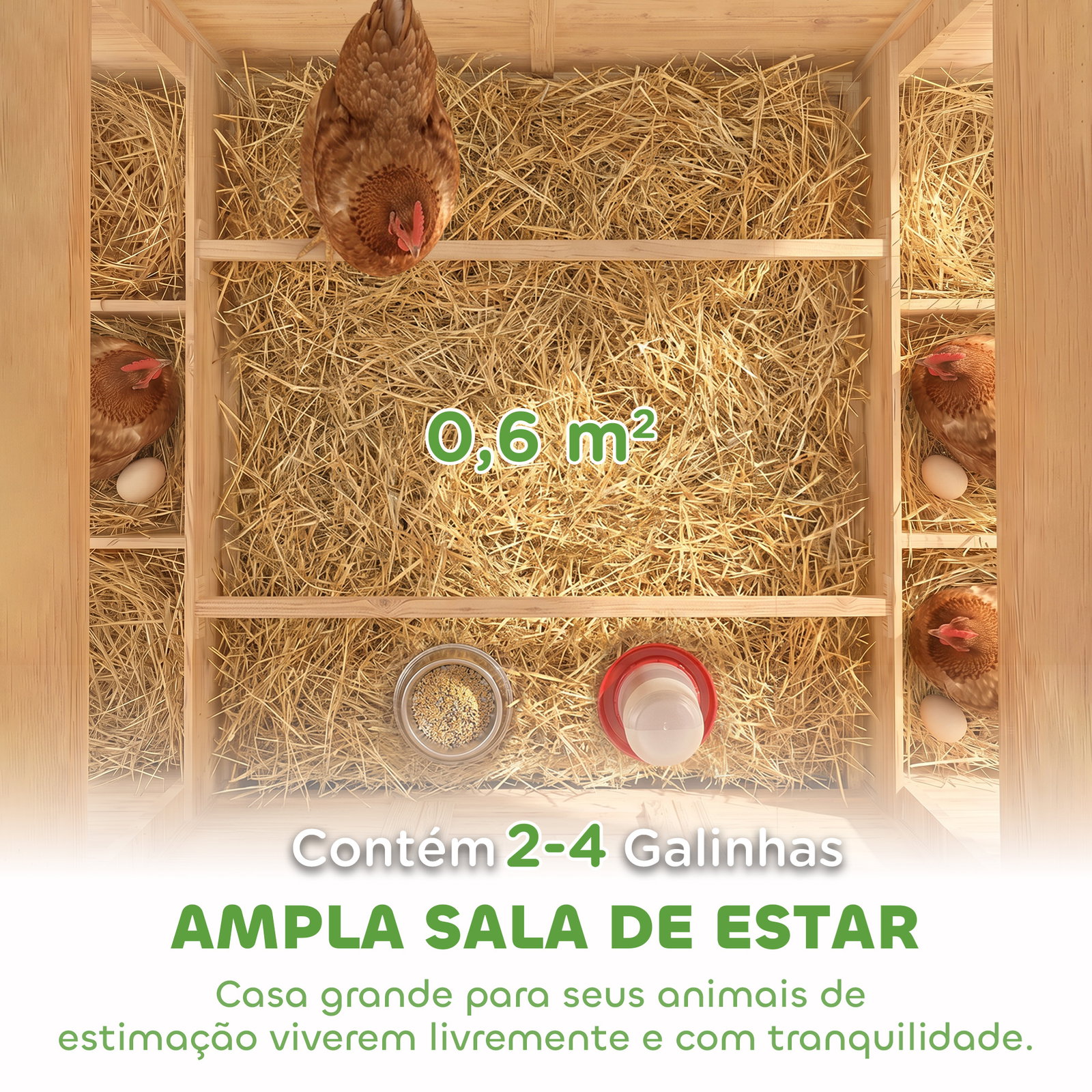 Galinheiro de madeira para exterior com 2 ninhos bandeja removível poleiros telhado impermeável 150x100x96,5 cm madeira