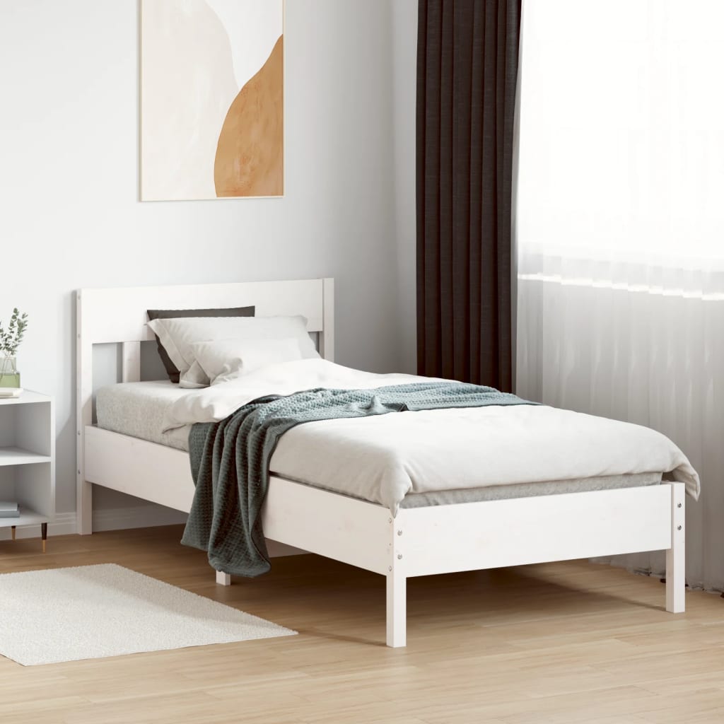 Cama sem colchão 90x200 cm madeira de pinho maciça branco