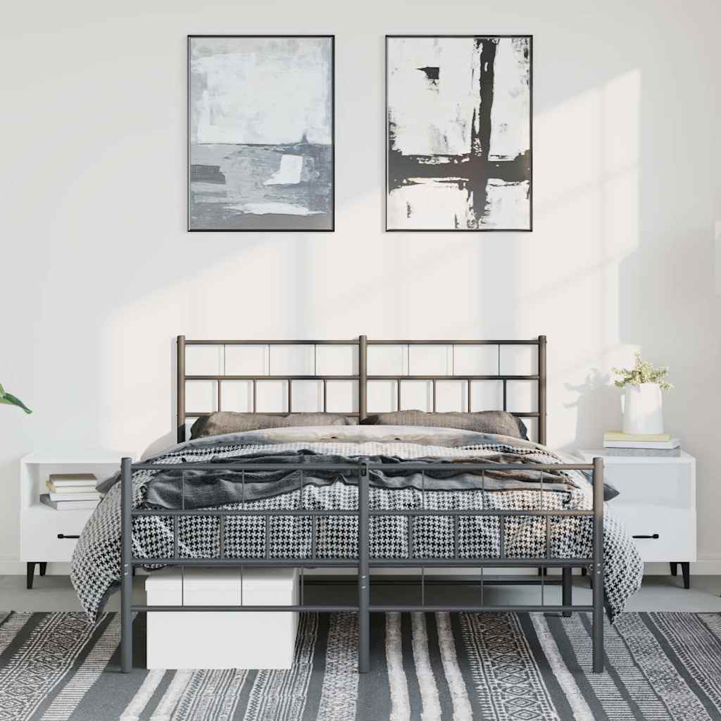 Estrutura de cama com cabeceira e pés 150x200 cm metal preto