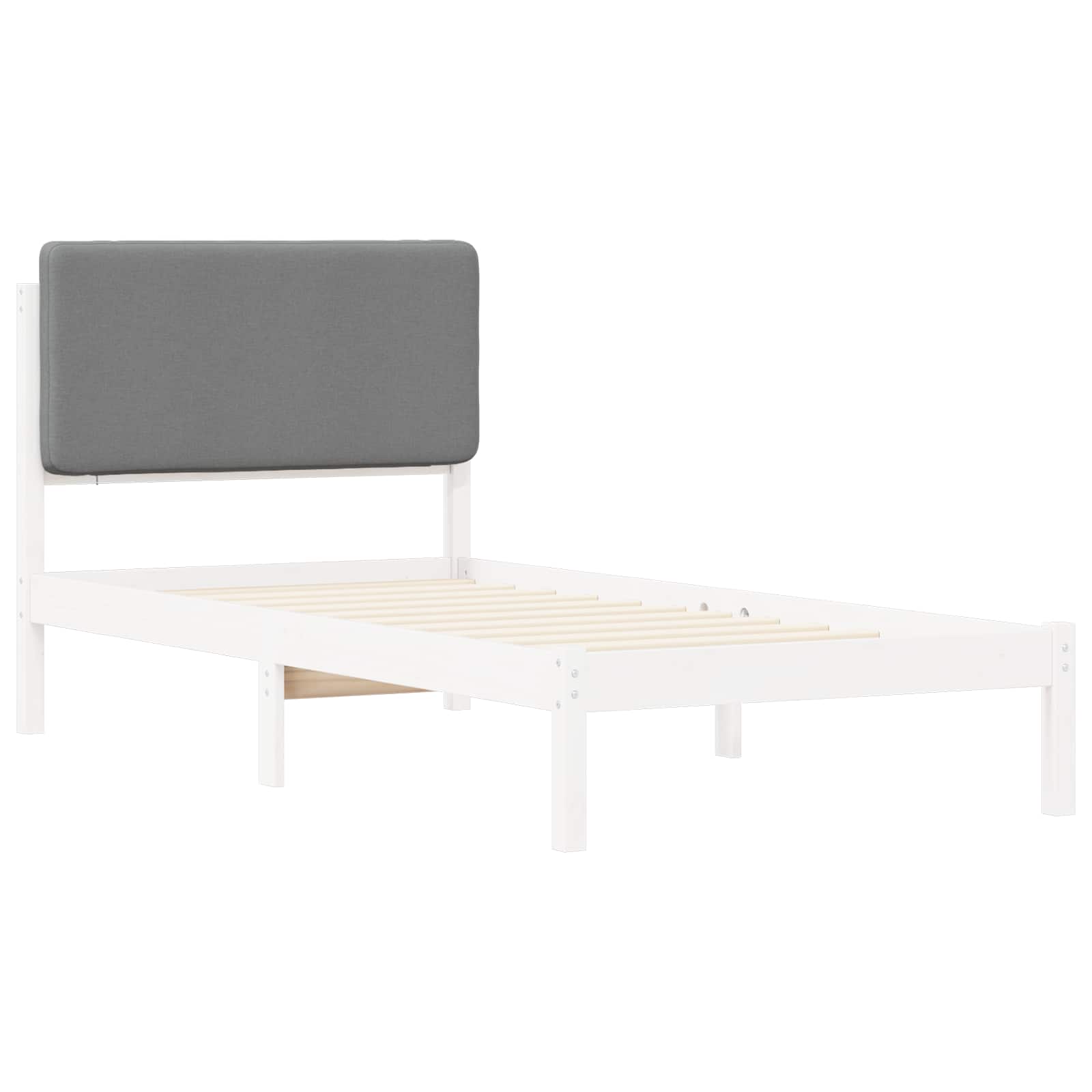 Estrutura de cama com cabeceira estofada cinzento-claro