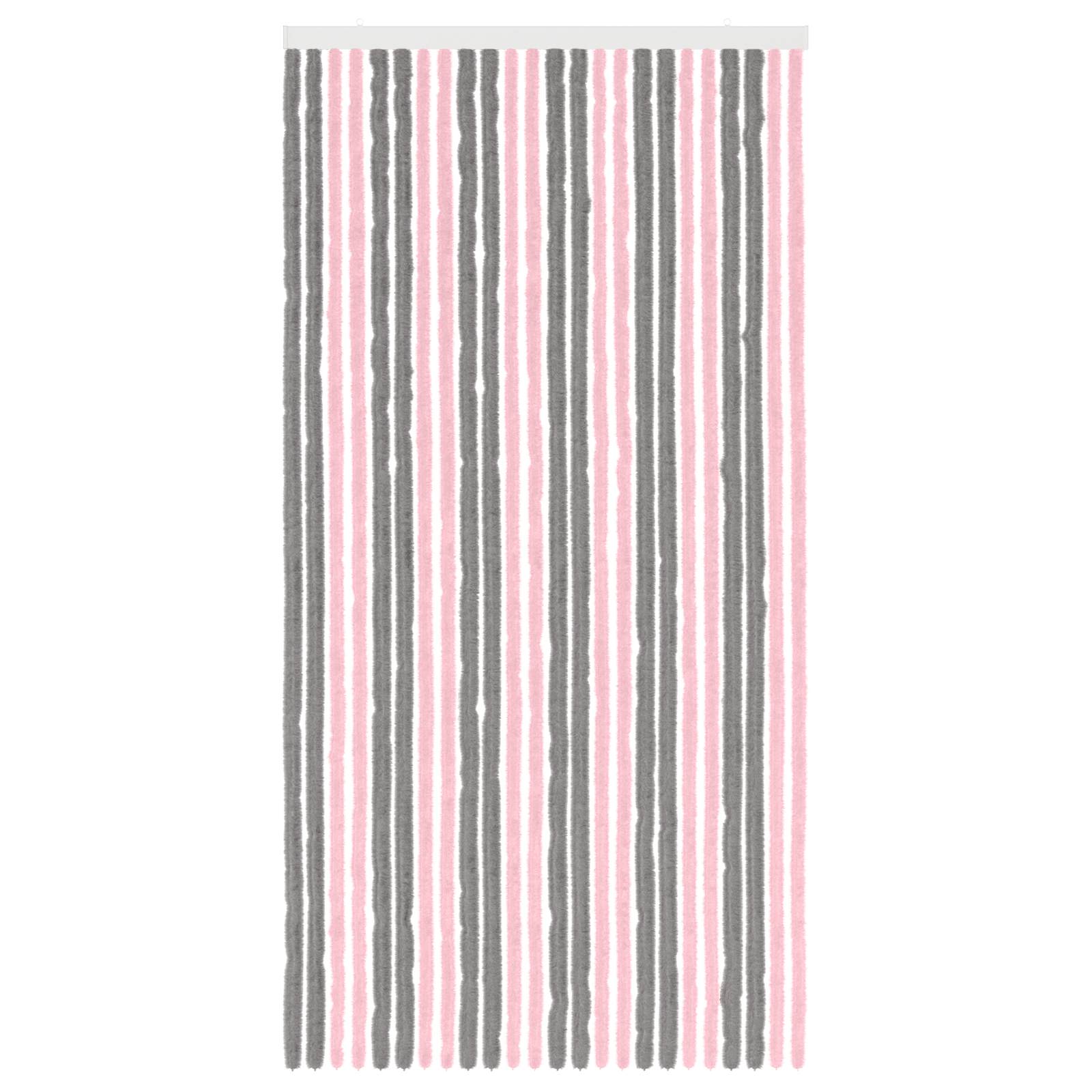 Cortina de insetos chenille cinza prata e rosa 100 x 200 cm