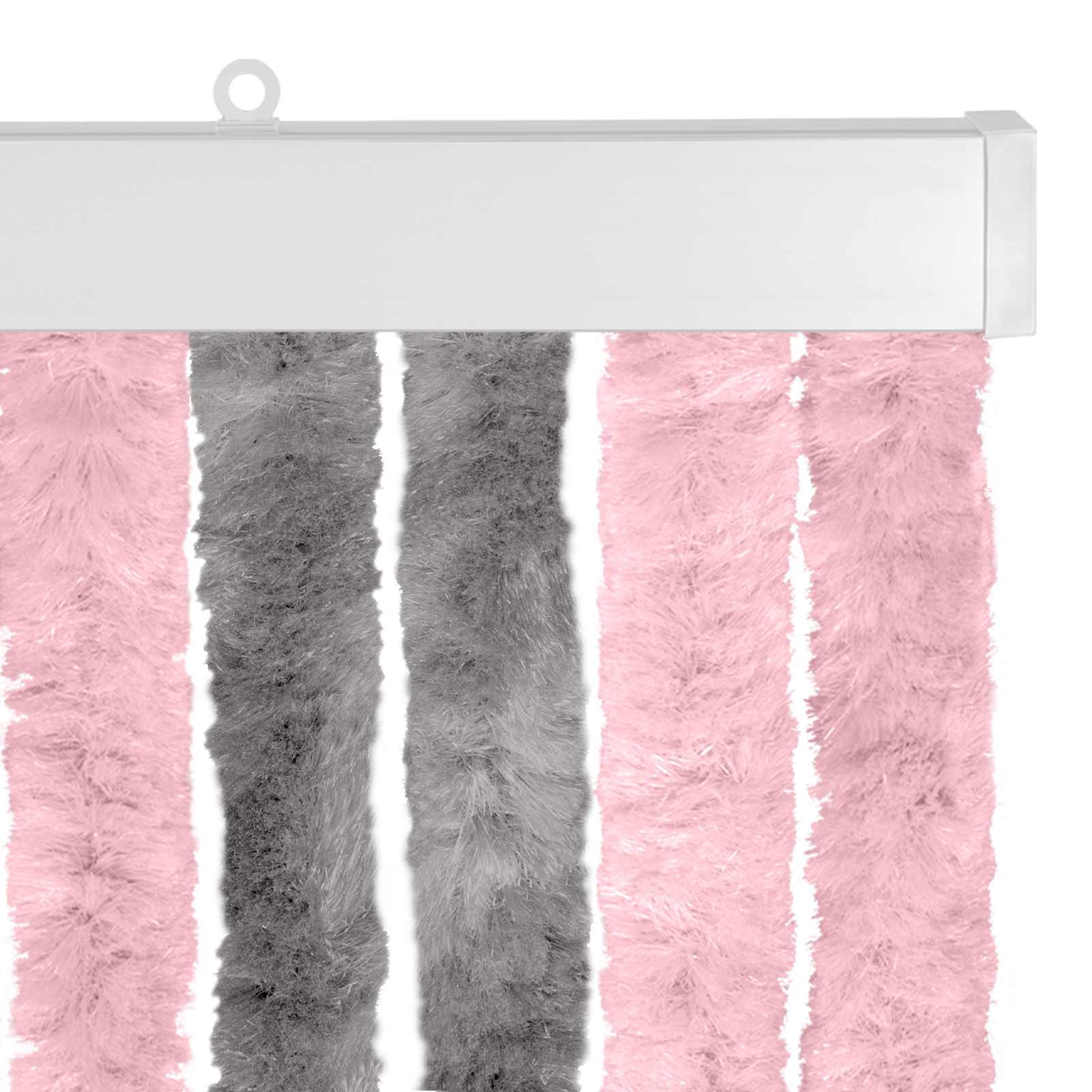 Cortina de insetos chenille cinza prata e rosa 100 x 200 cm