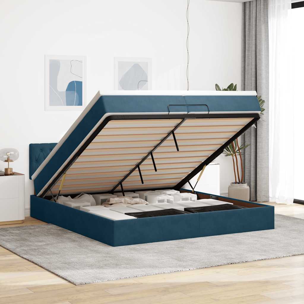 Estrutura de cama otomana com colchão 200x200 cm azul escuro