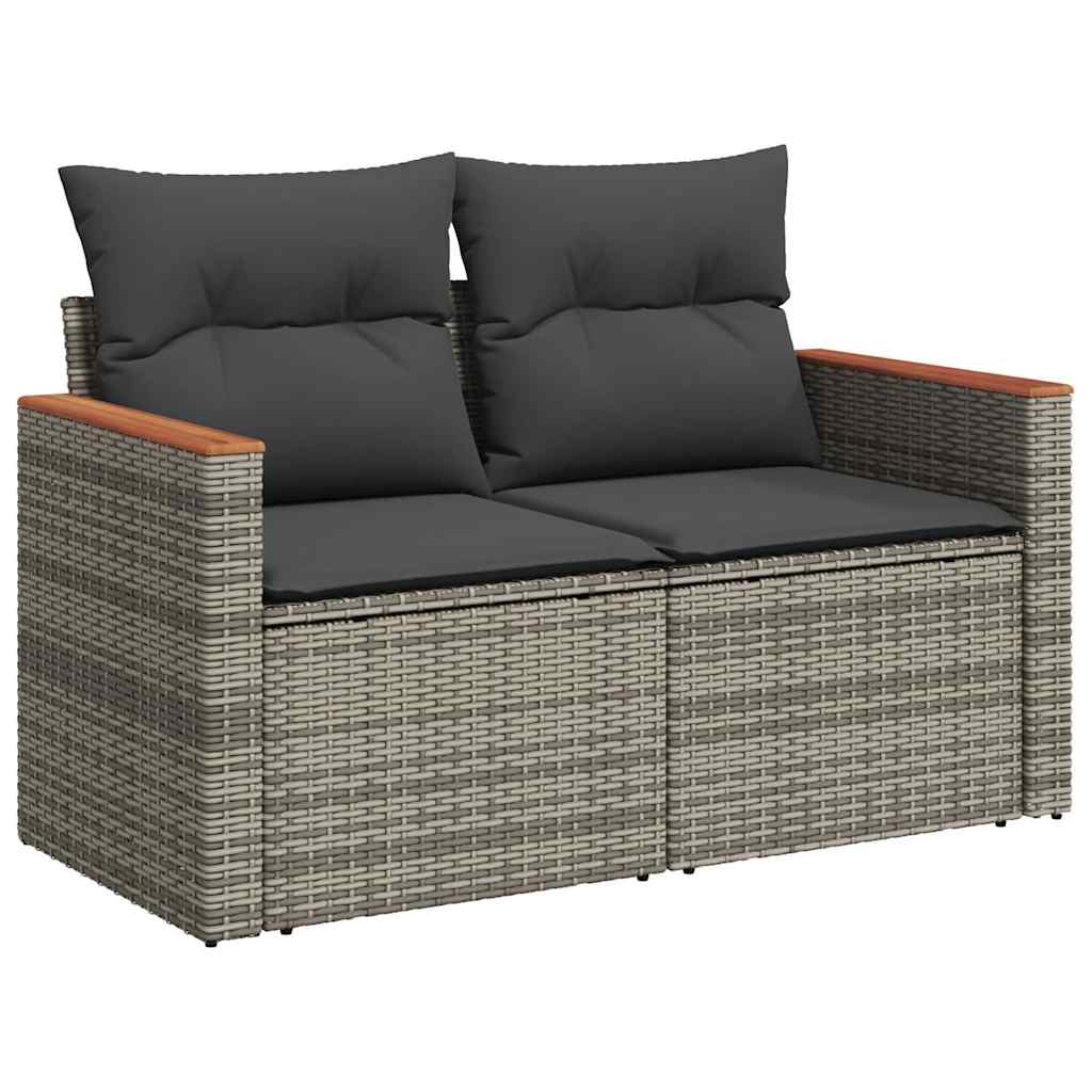 6 Pcs conjunto sofás jardim com almofadões PE/acácia cinzento