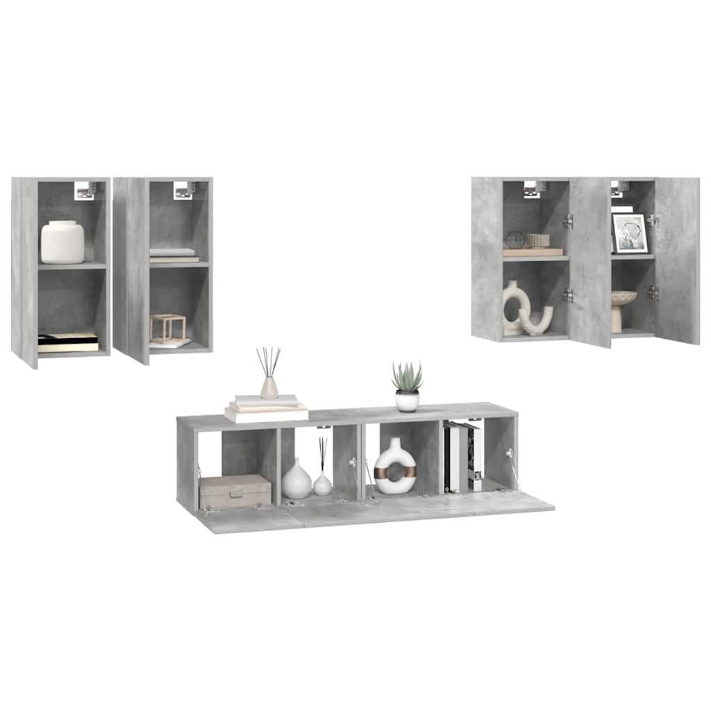 6 Pcs conjunto de móveis de TV contraplacado cinzento cimento