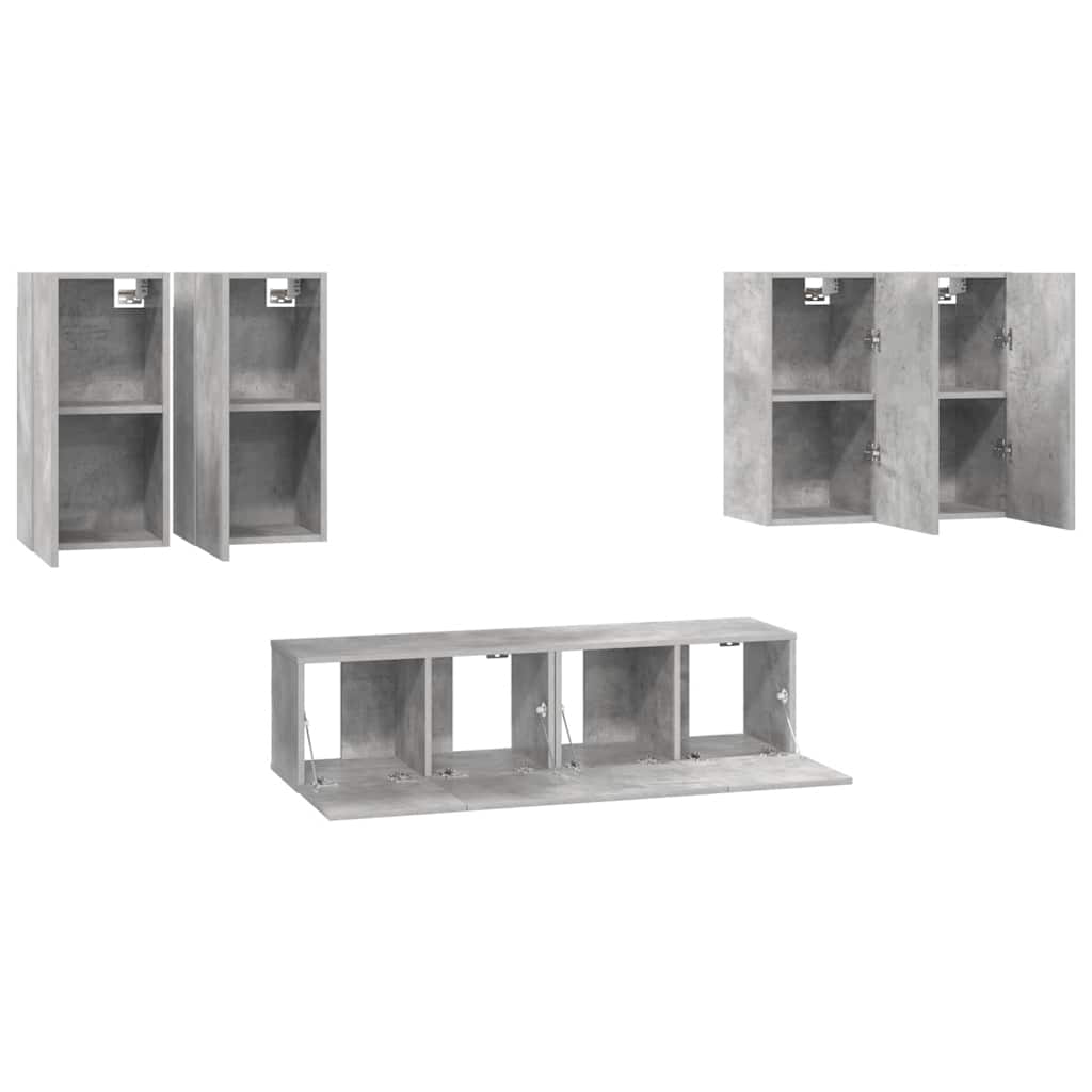 6 Pcs conjunto de móveis de TV contraplacado cinzento cimento