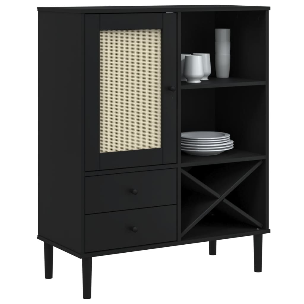 Móvel alto senja aspeto vime 90x40x112 cm pinho maciço preto