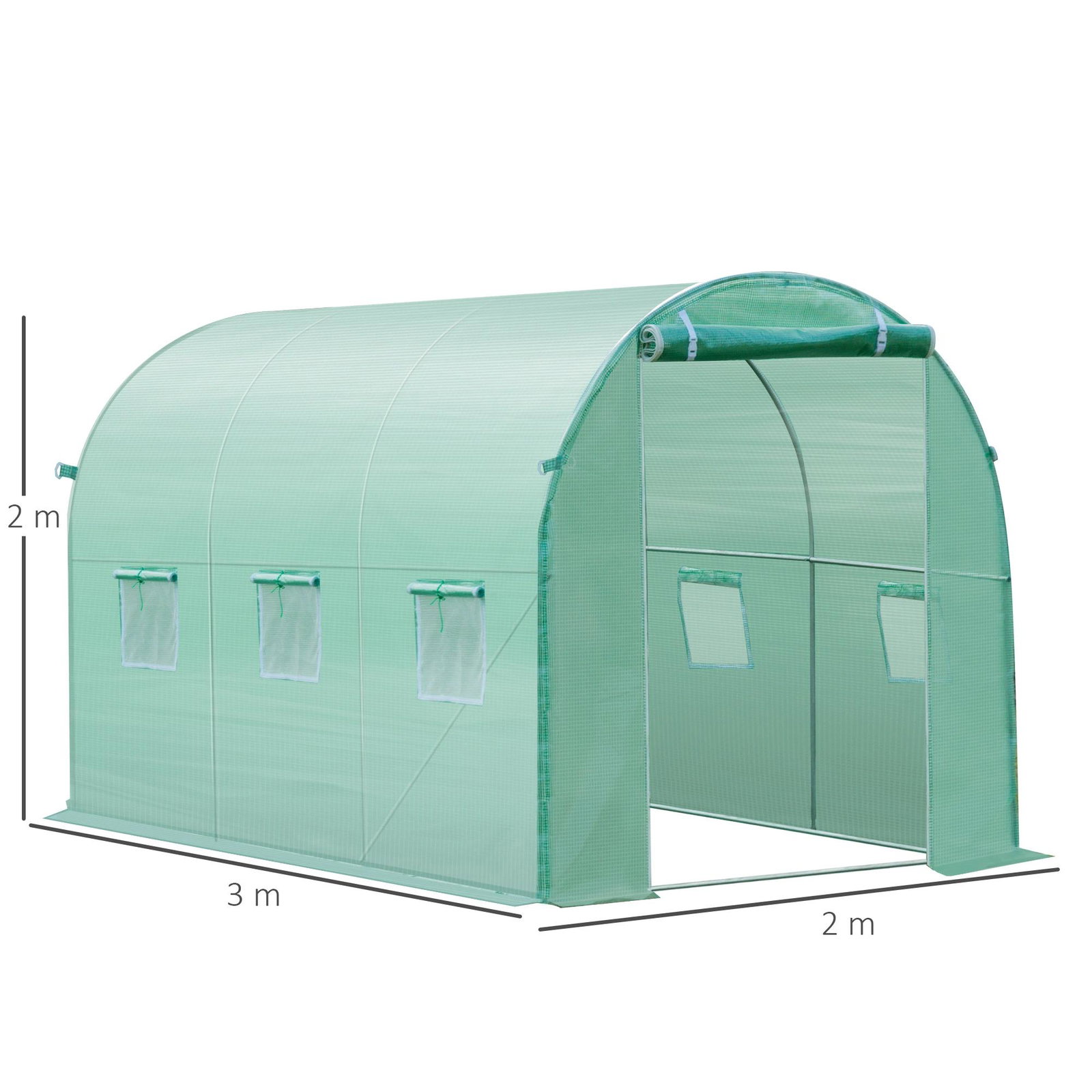Cobertura de estufa com 6 janelas e porta para jardim anti-UV PE 300x200x200 cm verde