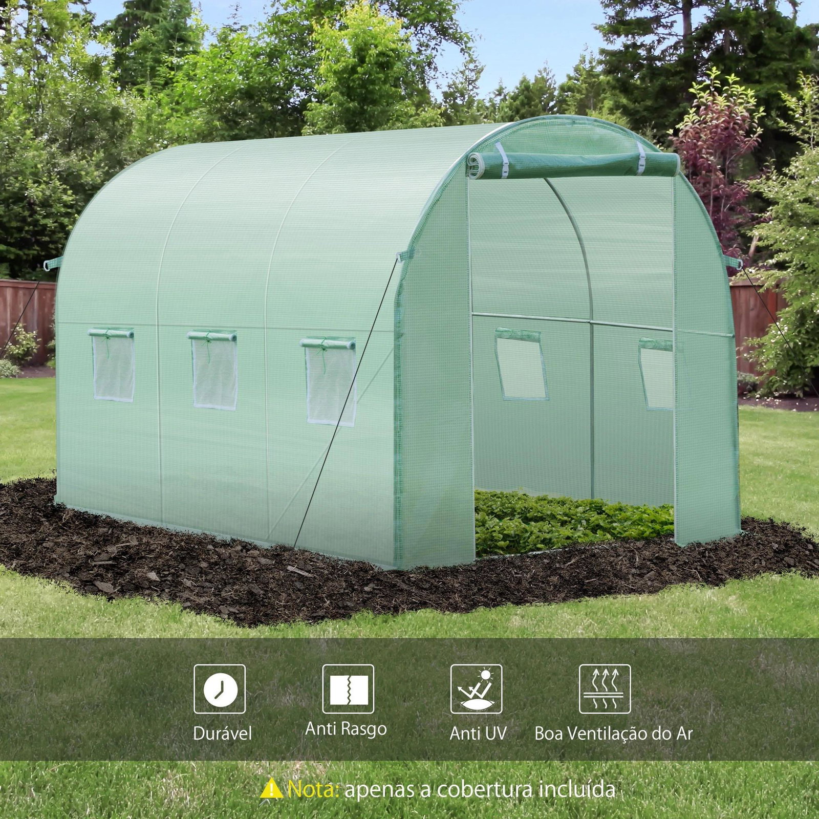 Cobertura de estufa com 6 janelas e porta para jardim anti-UV PE 300x200x200 cm verde
