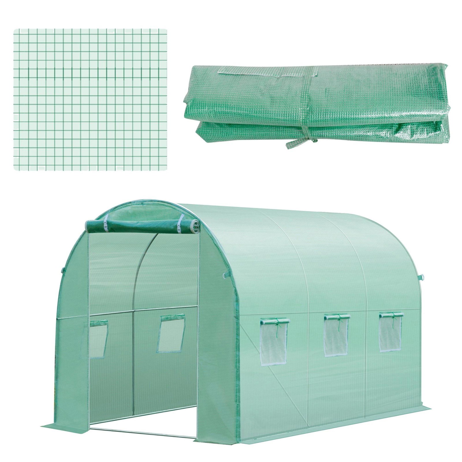 Cobertura de estufa com 6 janelas e porta para jardim anti-UV PE 300x200x200 cm verde