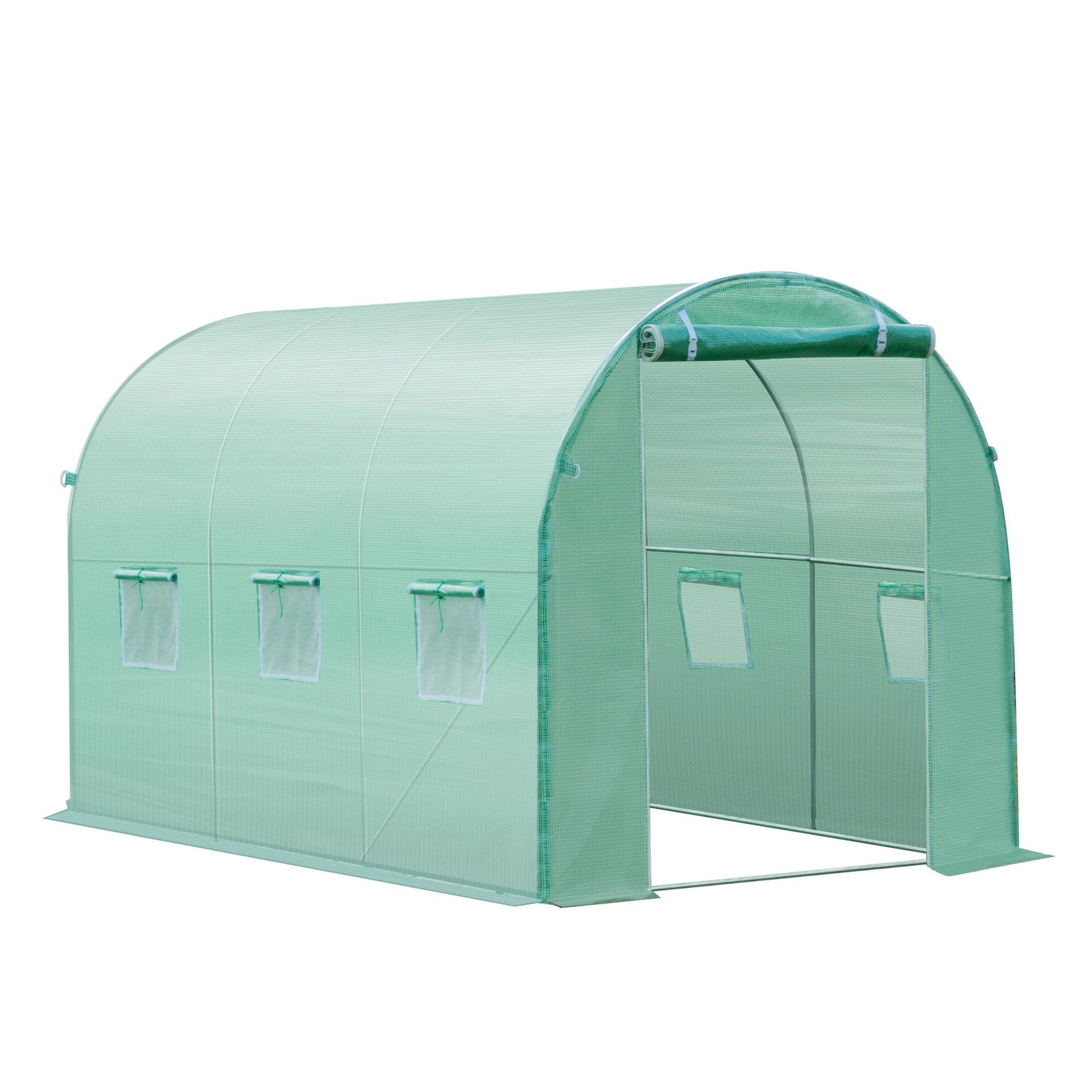 Cobertura de estufa com 6 janelas e porta para jardim anti-UV PE 300x200x200 cm verde