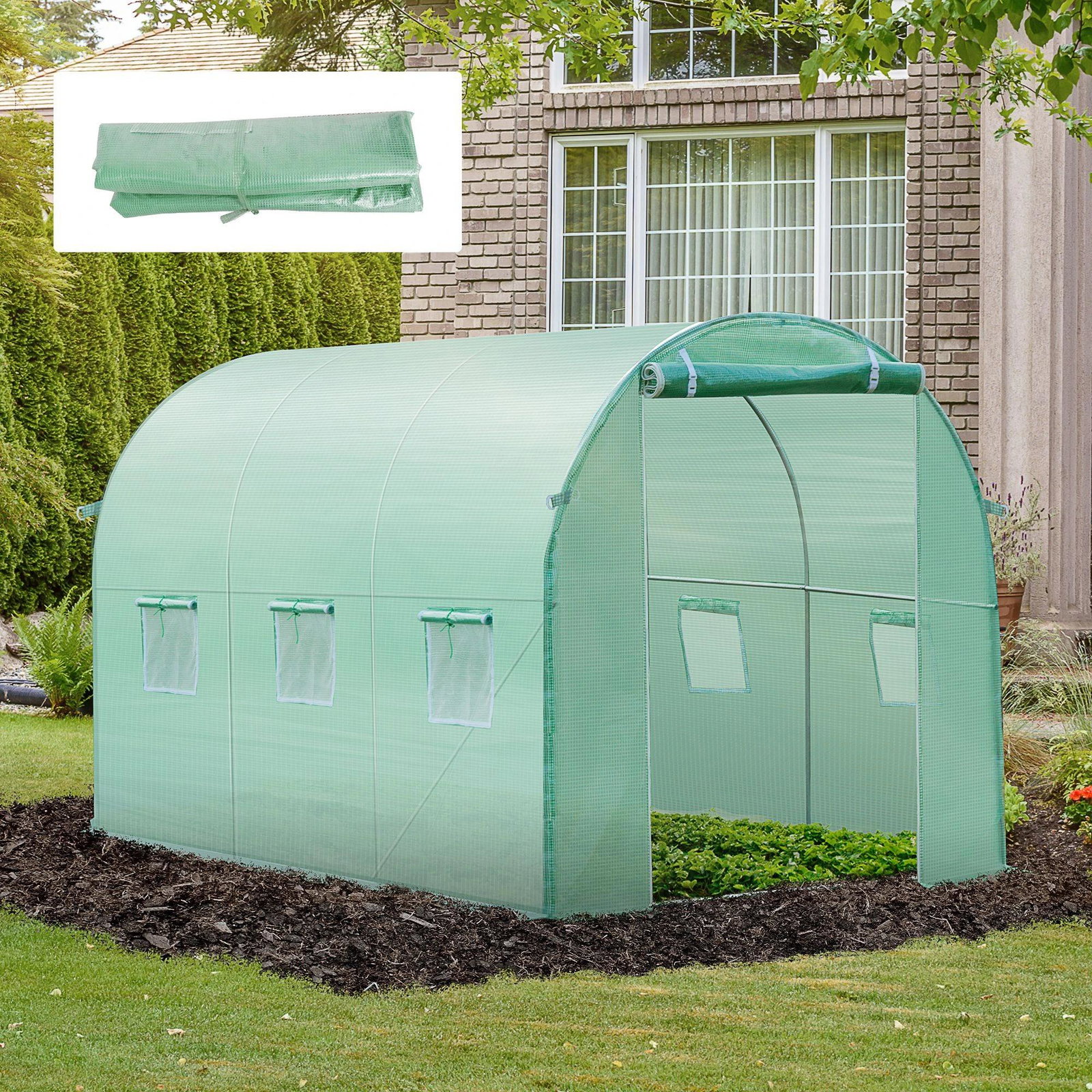 Cobertura de estufa com 6 janelas e porta para jardim anti-UV PE 300x200x200 cm verde