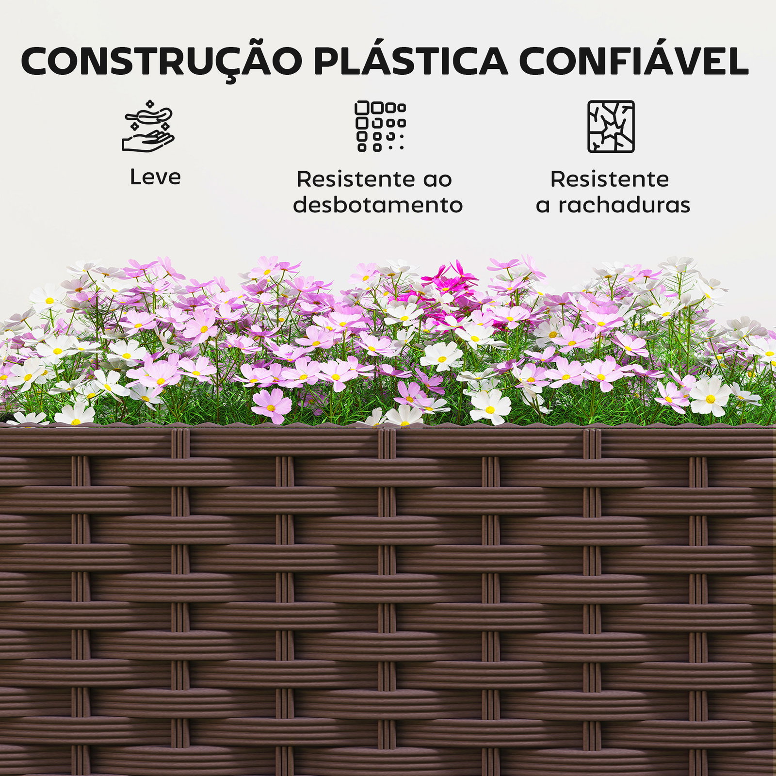 Floreira com treliça e rodas com drenagem para cultivo de vegetais flores e ervas aromáticas 40x40x165 cm castanho