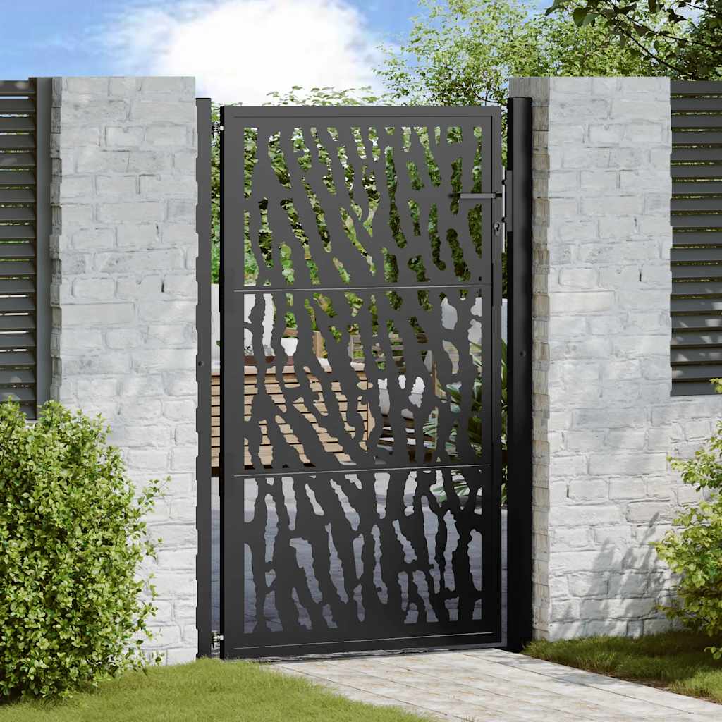 Portão de jardim preto 100x150 cm aço com design de rastros