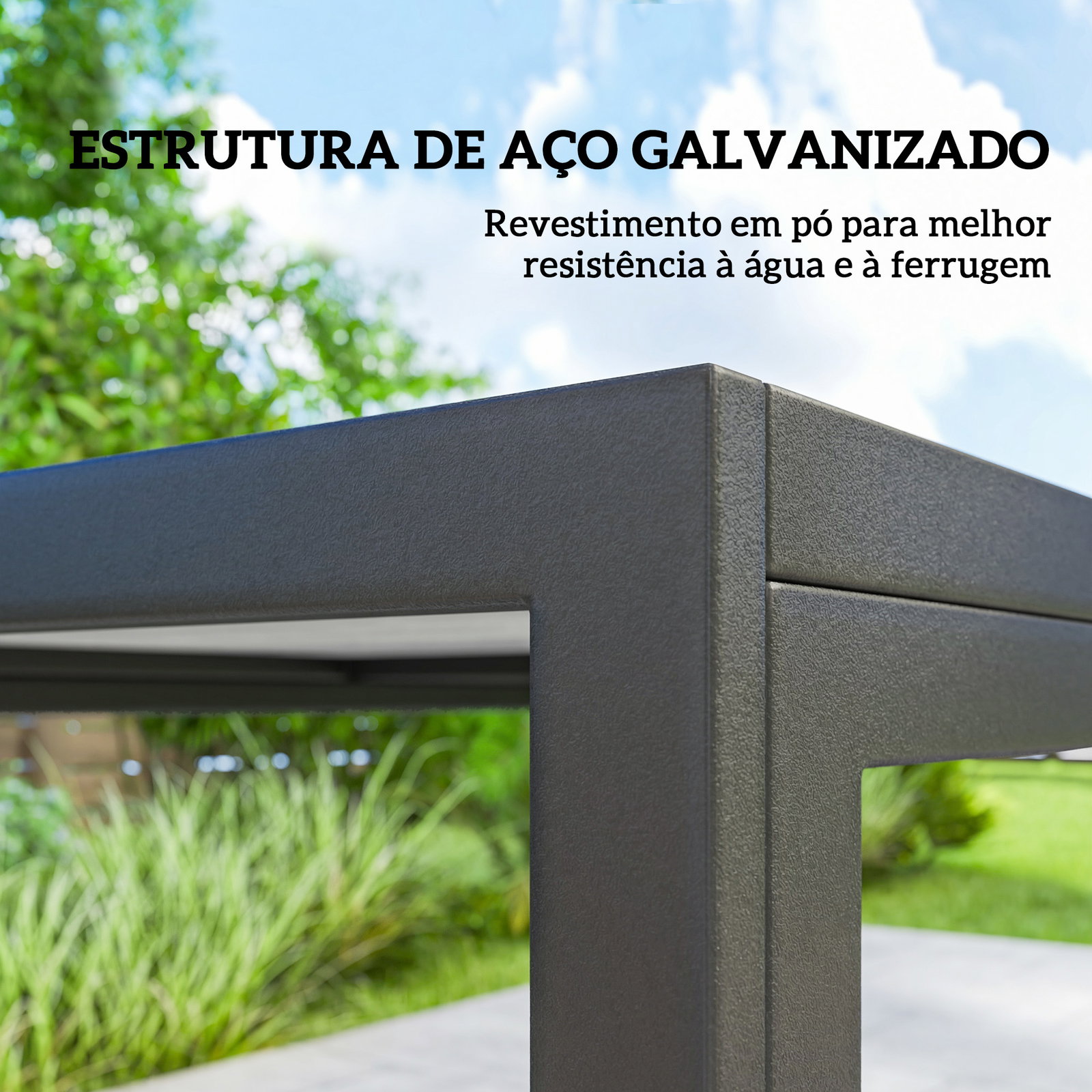 Conjunto de mesa e cadeiras de jardim de 7 peças com mesa com efeito madeira e 6 cadeiras com assento respirável caqui