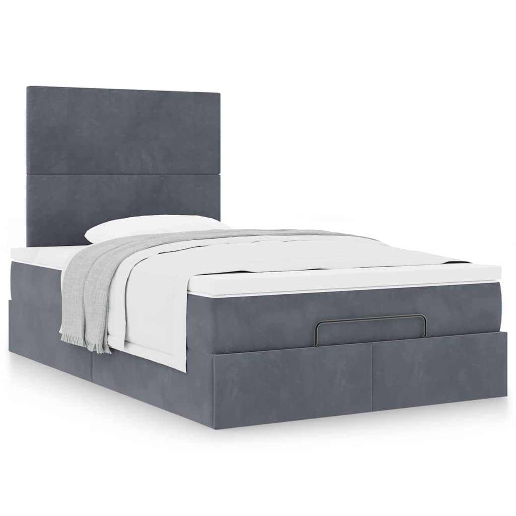 Estrutura de cama otomana com colchões cinza escuro veludo