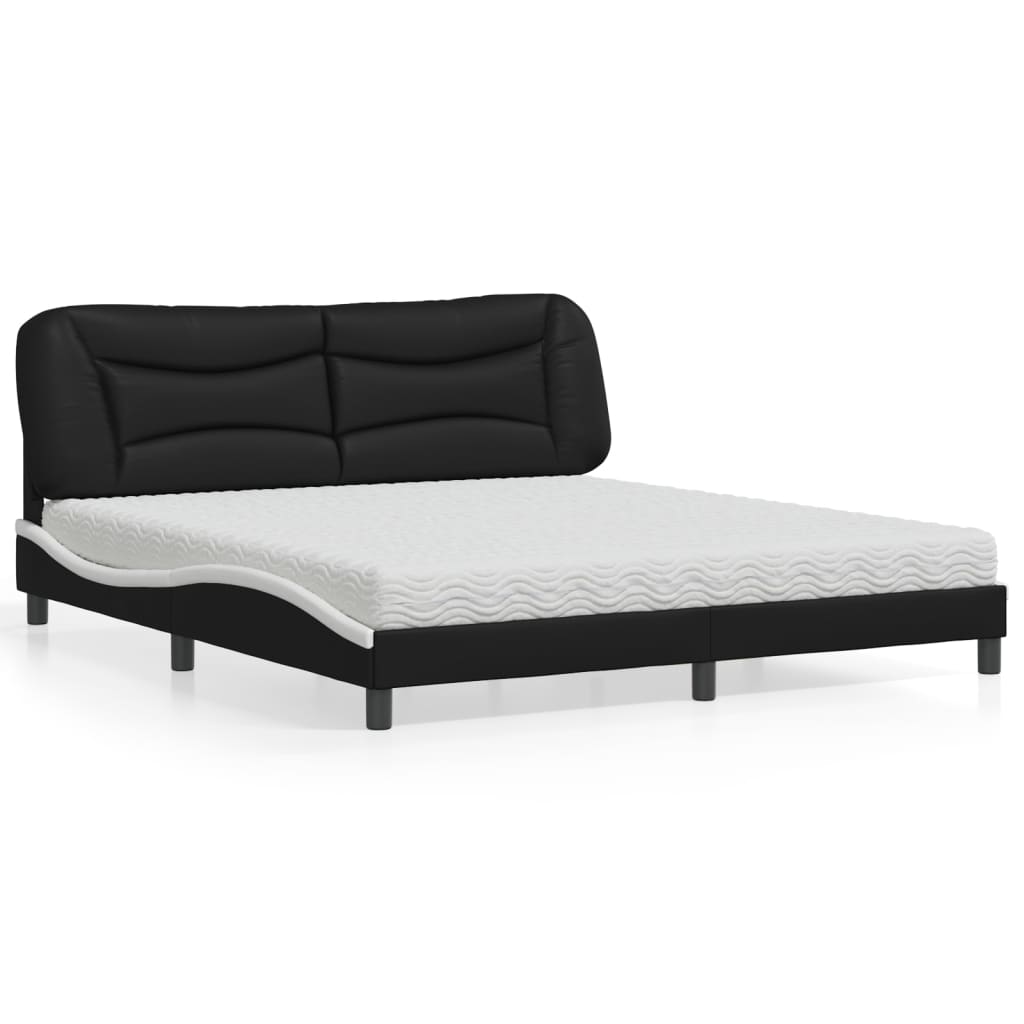 Cama com colchão hvar 180x200 cm couro artificial preto e branco
