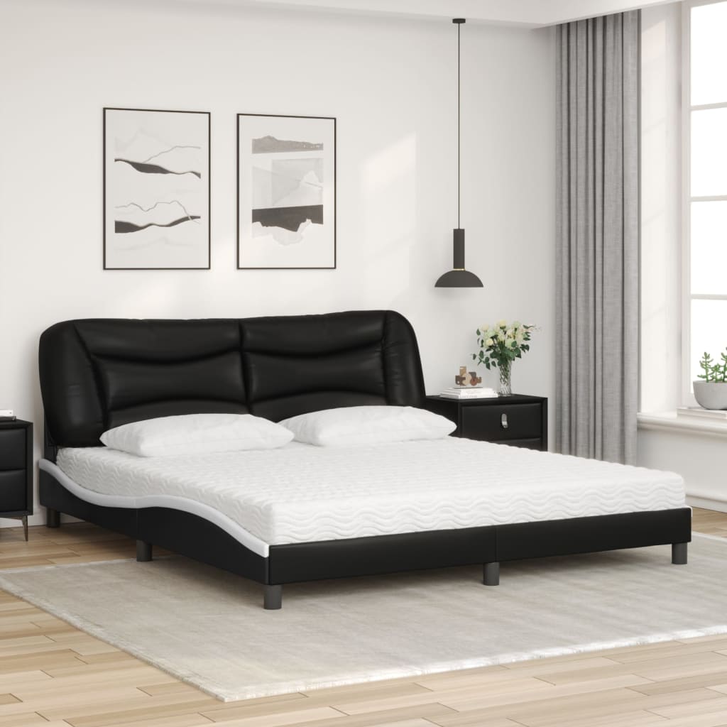 Cama com colchão hvar 180x200 cm couro artificial preto e branco
