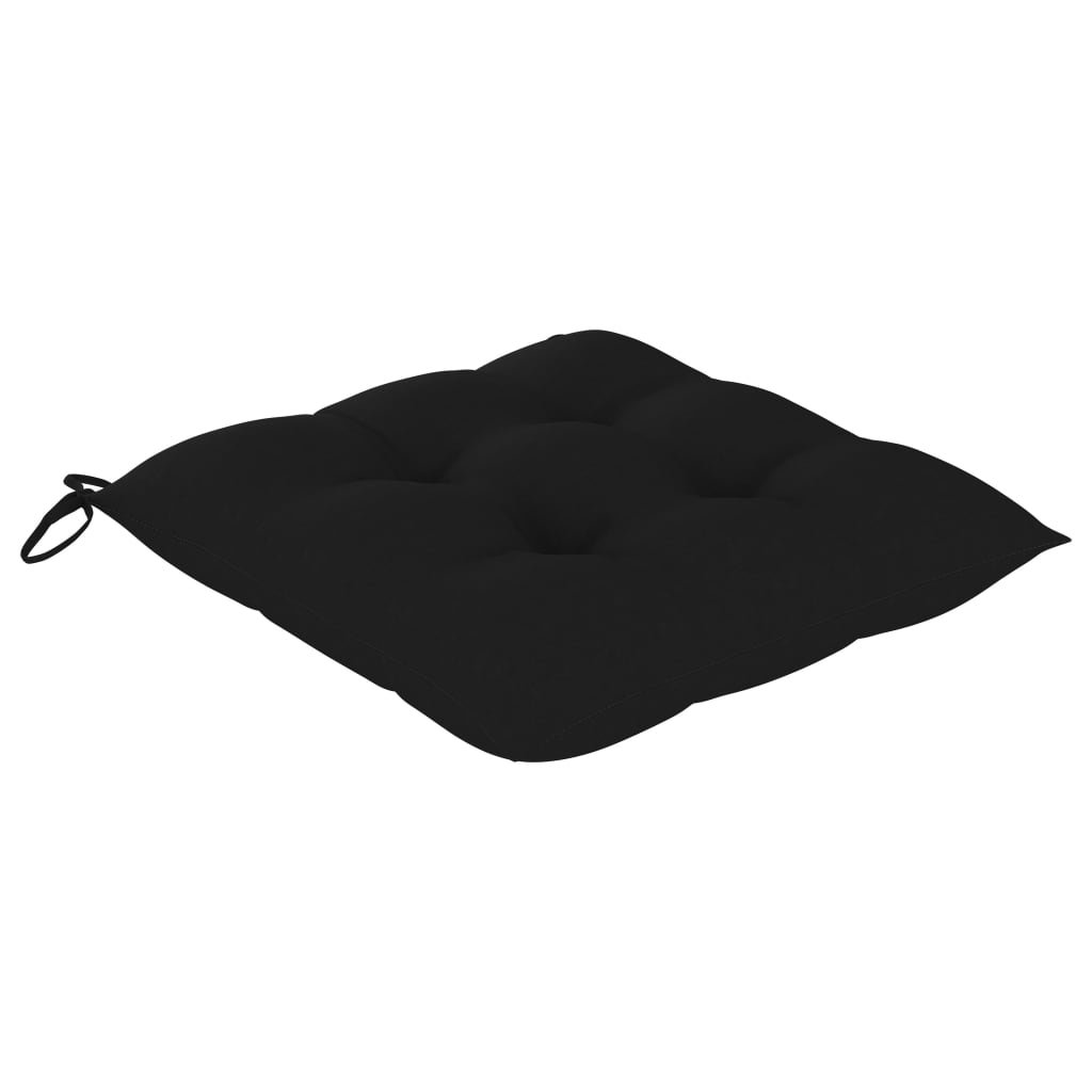 Cadeiras de jardim c/ almofadões pretos 4 pcs teca maciça