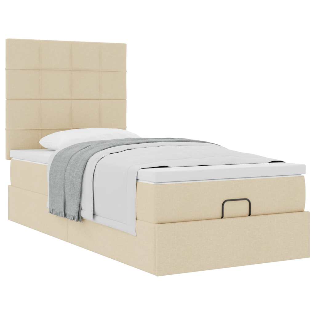 Cama otomana com colchão 100x200 cm tecido creme