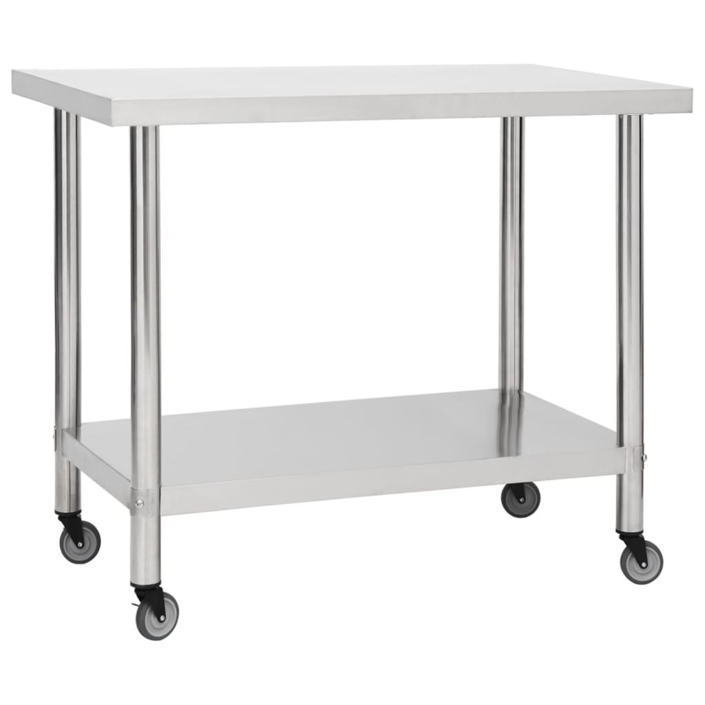 Mesa de trabalho de cozinha com rodas aço inoxidável 80x60x85cm