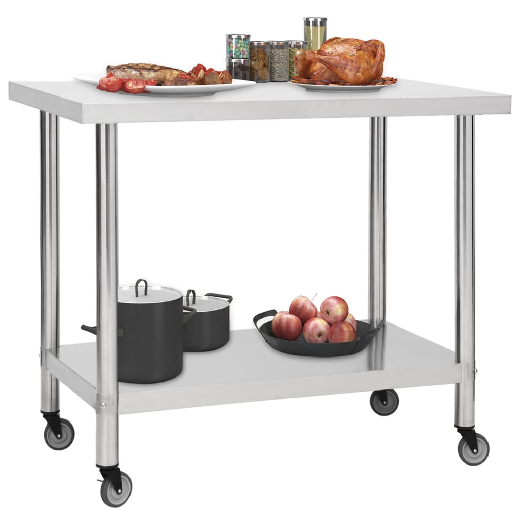 Mesa de trabalho de cozinha com rodas aço inoxidável 80x60x85cm