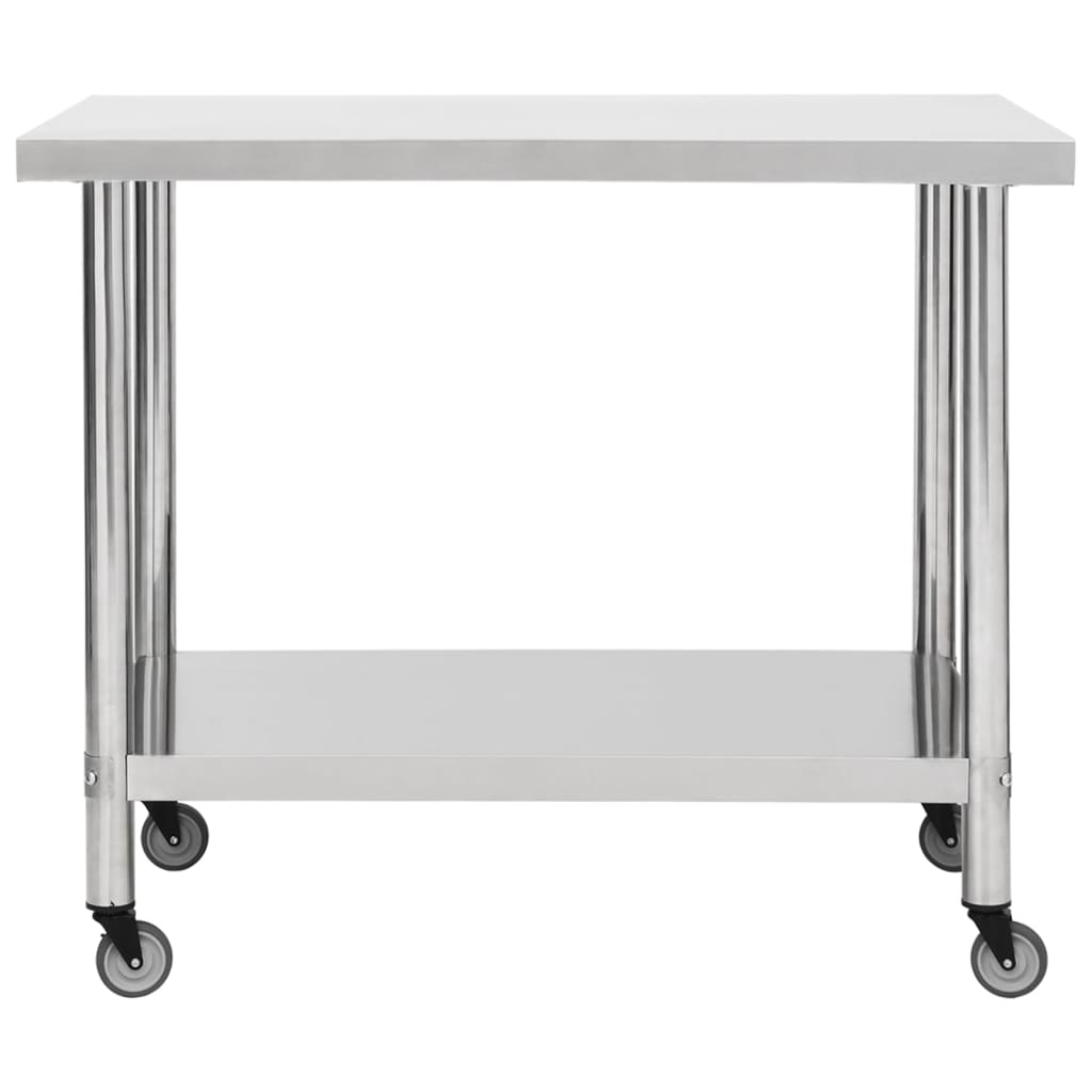 Mesa de trabalho de cozinha com rodas aço inoxidável 80x60x85cm
