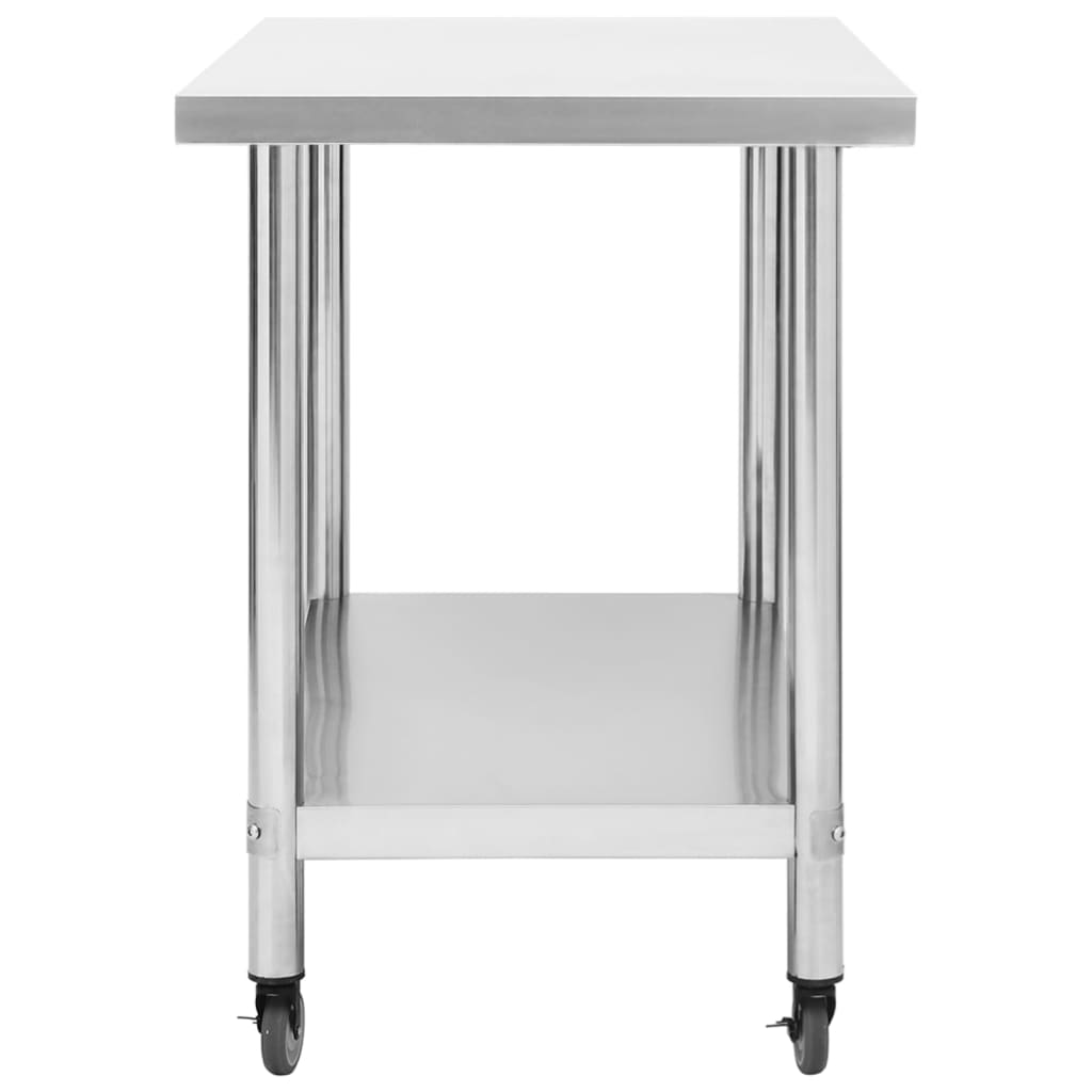 Mesa de trabalho de cozinha com rodas aço inoxidável 80x60x85cm