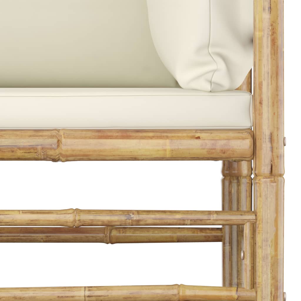 7 Pcs conj. lounge p/ jardim em bambu c/ almofadões branco nata