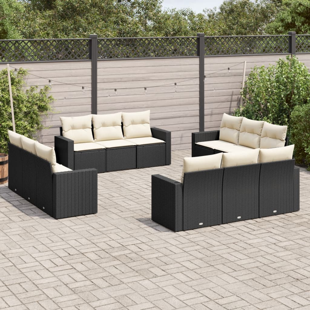 12 Pcs conjunto de sofás de jardim c/ almofadões vime PE preto