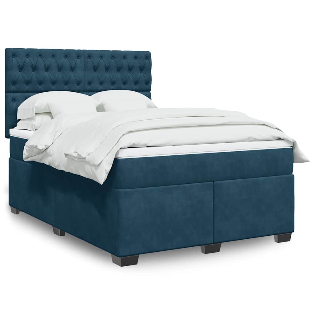 Cama boxspring com colchão 140x190 cm veludo azul