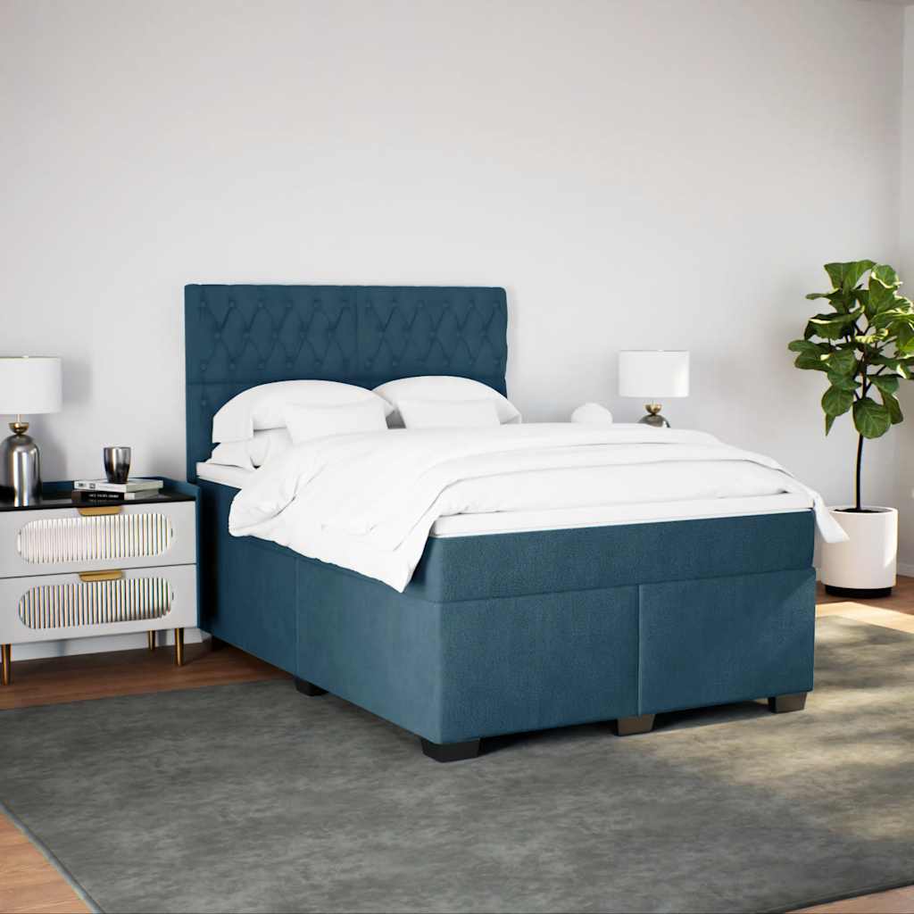 Cama boxspring com colchão 140x190 cm veludo azul