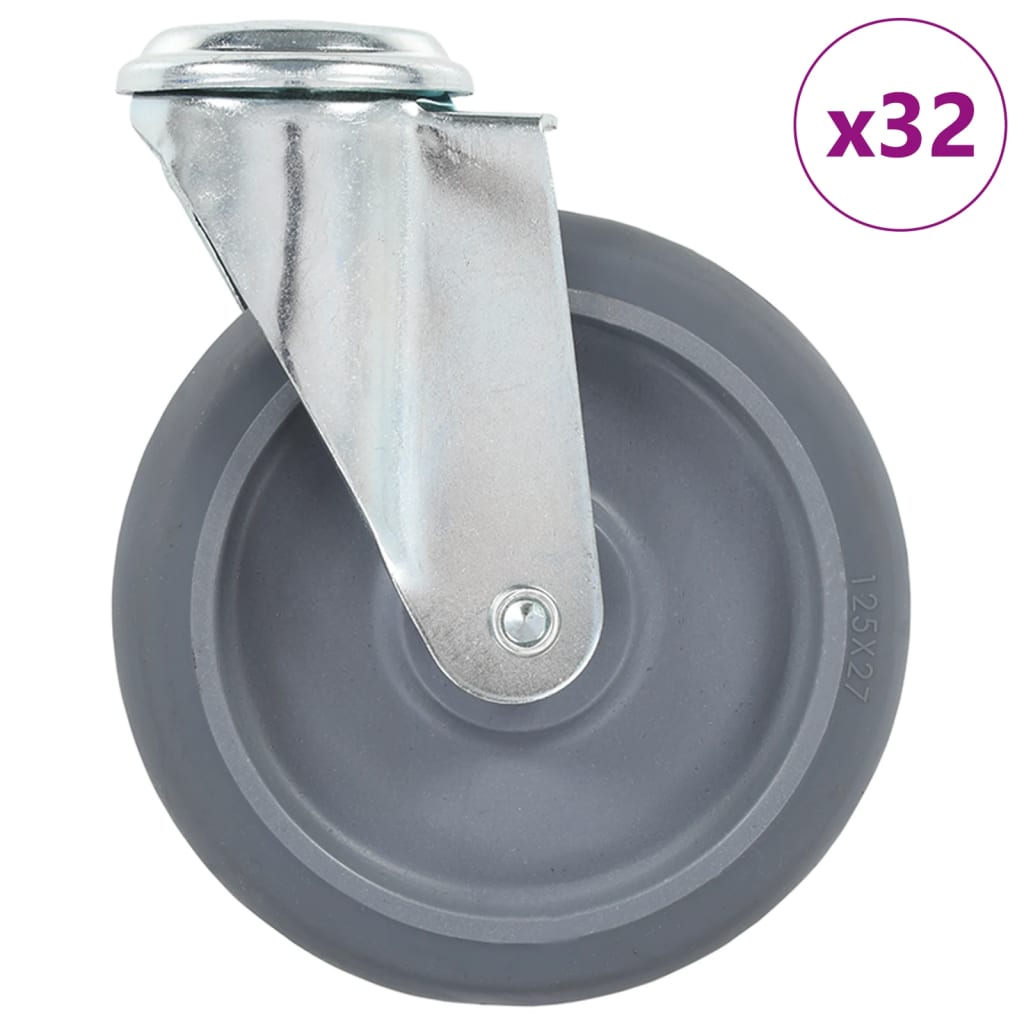 32 Pcs rodas giratórias com orifício para parafuso 125 mm