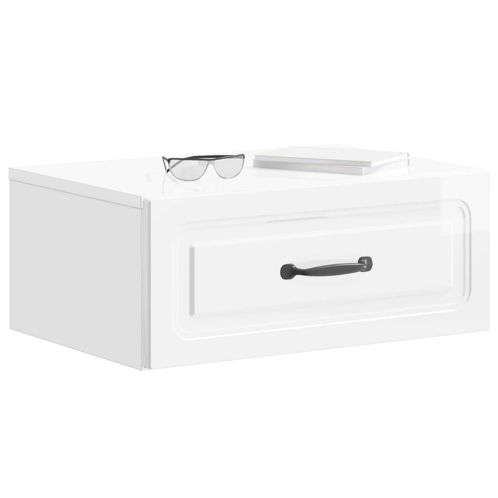 Gabinete de canto montado na parede com gaveta branco brilhante