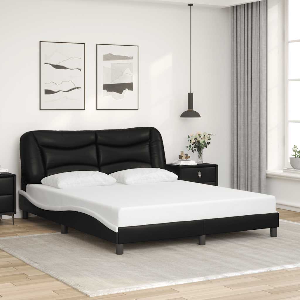 Estrutura de cama sem colchão hvar 160x200cm couro artif. preto/branco