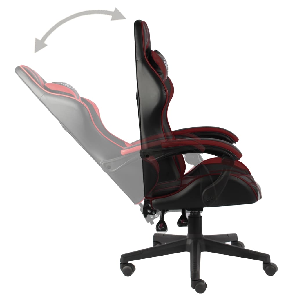 Cadeira estilo corrida couro artificial preto e vermelho tinto