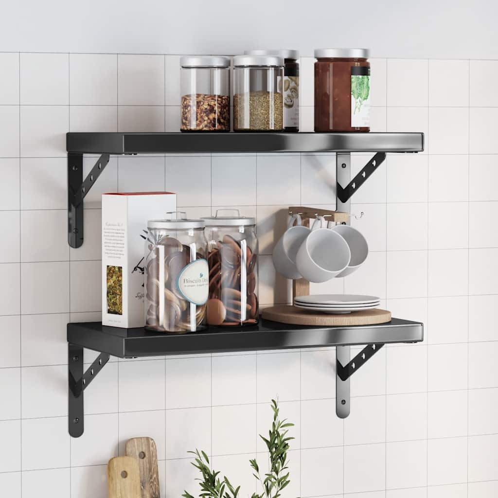 Prateleiras de parede 2 pcs 50x23,5cm aço inoxidável prateado