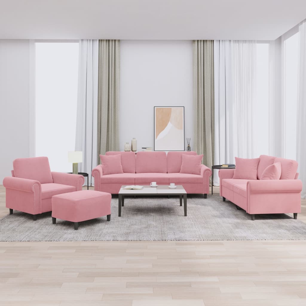 4 Pcs conjunto de sofás com almofadas veludo rosa