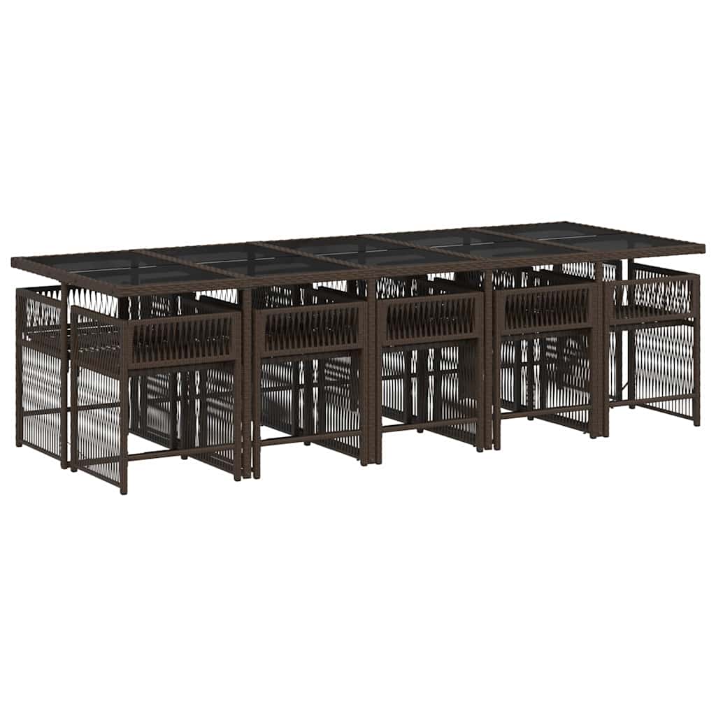 11 Pcs conjunto jantar p/ jardim c/ almofadões vime PE castanho