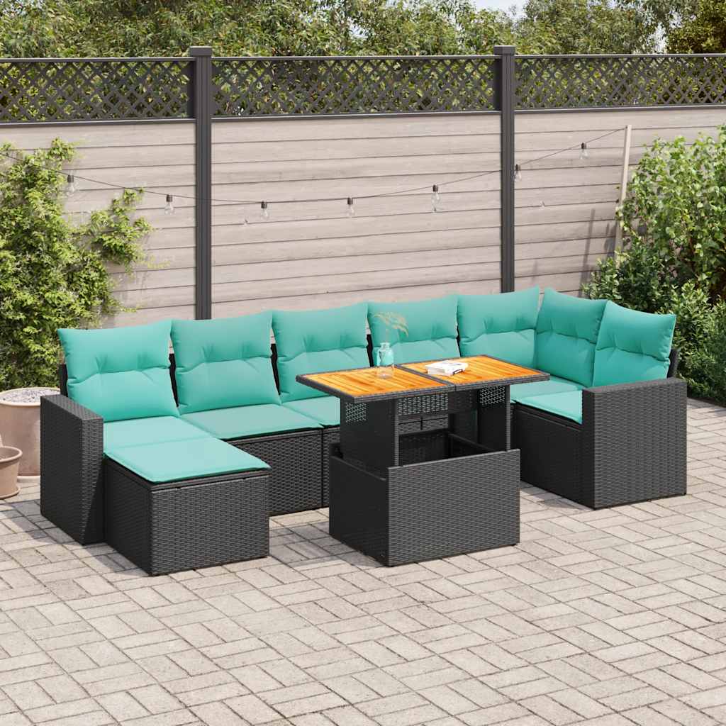 8 Pcs conjunto sofás de jardim com almofadões vime PE preto