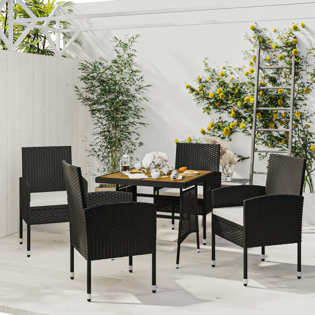 5 Pcs conjunto de jantar para jardim vime PE preto