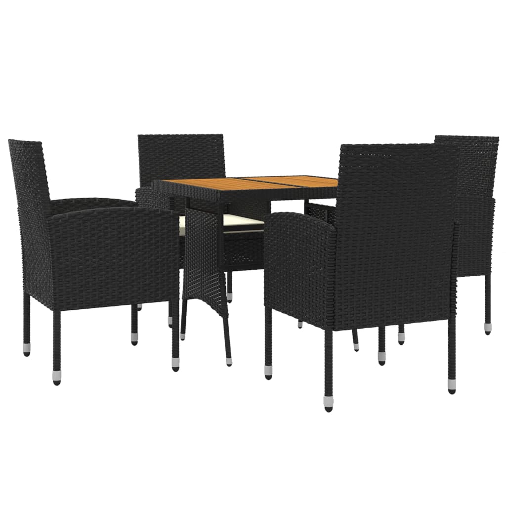 5 Pcs conjunto de jantar para jardim vime PE preto